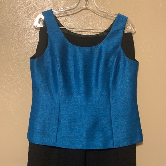 Kasper 10P blue vest top Le Suit size 10P black pants, matched set Polyester - Picture 2 of 8